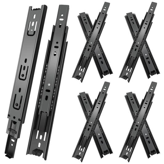 12 inch Drawer Slides 4 Pairs (8pcs) 3 fold Full Extension Side Mount Cabinet Drawer Glides 12" Black Cabinet Rails for Dresser, Cabinet, Kitchen,Trash Can, Wardrobe 100 LB Capacity