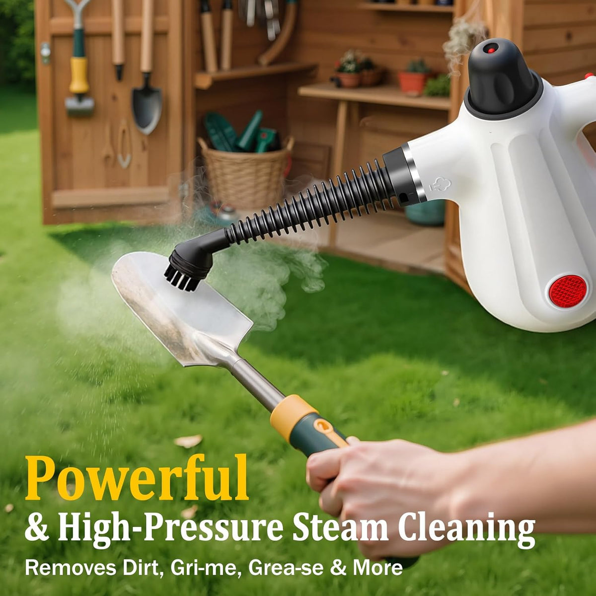 Pressurized Handheld Steam Cleaner with Steam Lock Button & 16 PCS Accessories, Portable Natural Steamer for Deep Cleaning Grout, Tile, Windows, Bathrooms, Kitchens, Car, Fabric for Home Use
