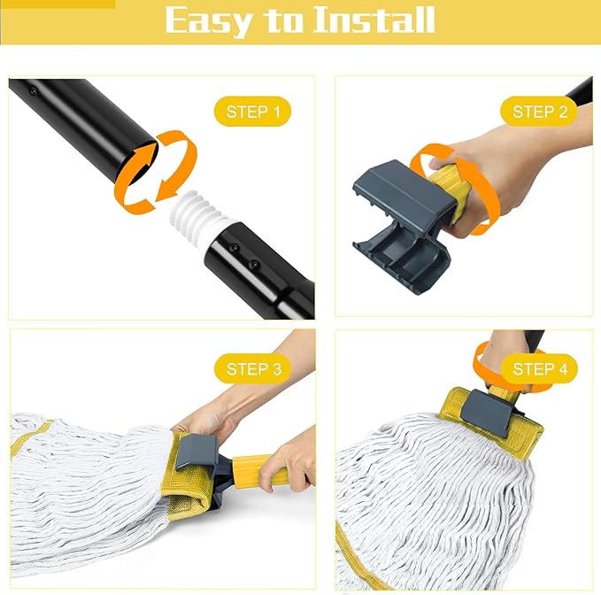 Commercial Mop Handle Heavy Duty, Industrial Mop Stick with Jaw Clamp Wet Gripper Mops Head Replacement Holder for Floor Cleaning