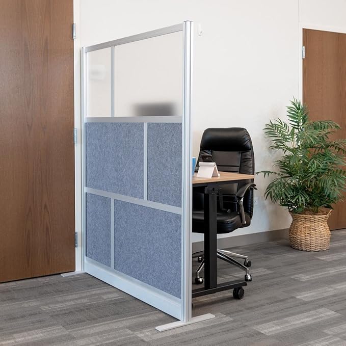 Stand Up Desk Store Expanse Modular Wall | 53'' x 70'' Wall | Expandable Partition Room Divider with Rearrangeable Frosted Acrylic & Sound Absorbent Panels (Silver Frame)