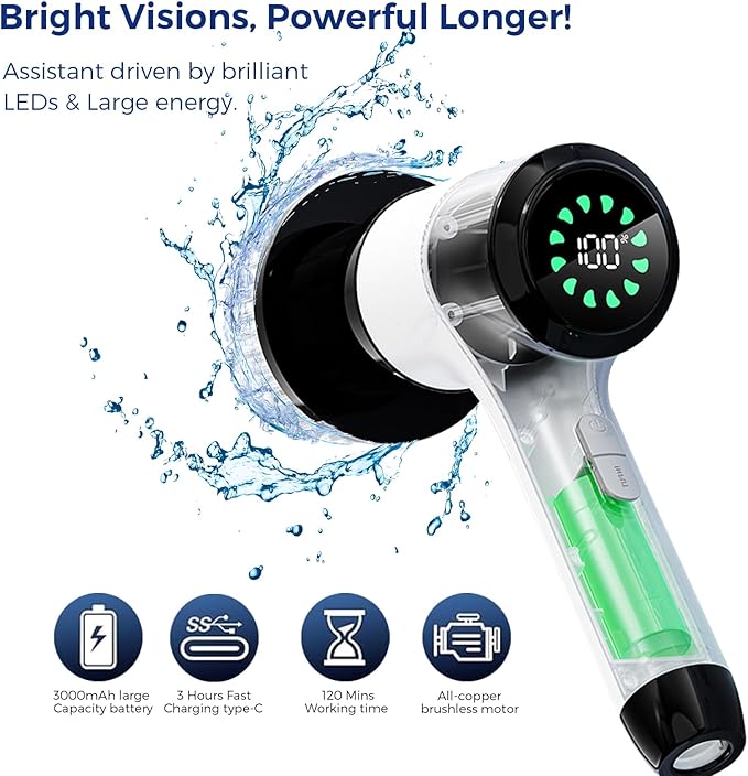 Electric Spin Scrubber for Cleaning-2 Adjustable Speeds,8 Cleaning Brushes,Cordless Cleaning Tools, Shower Scrubber with Long Handle,Power Scrubbers for Cleaning Bathroom, Tile Tub