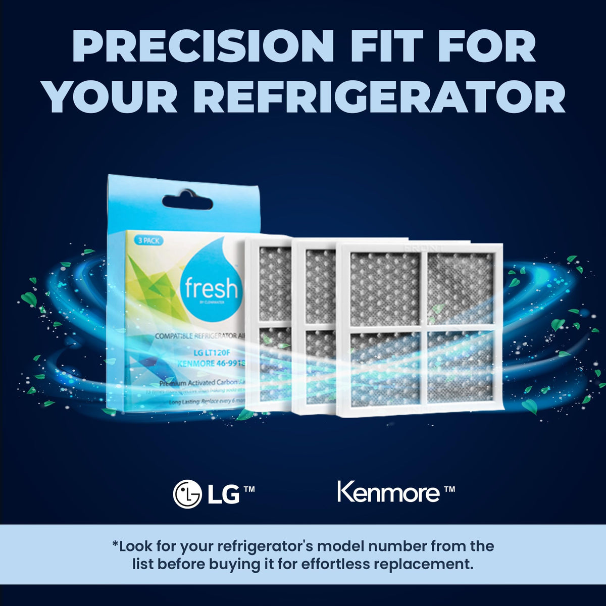 Fresh LT120F Air Filter Replacement, Compatible With: 9918, 795 and LG ADQ73214404, LMXS30776S, 4 Pack - Fresh
