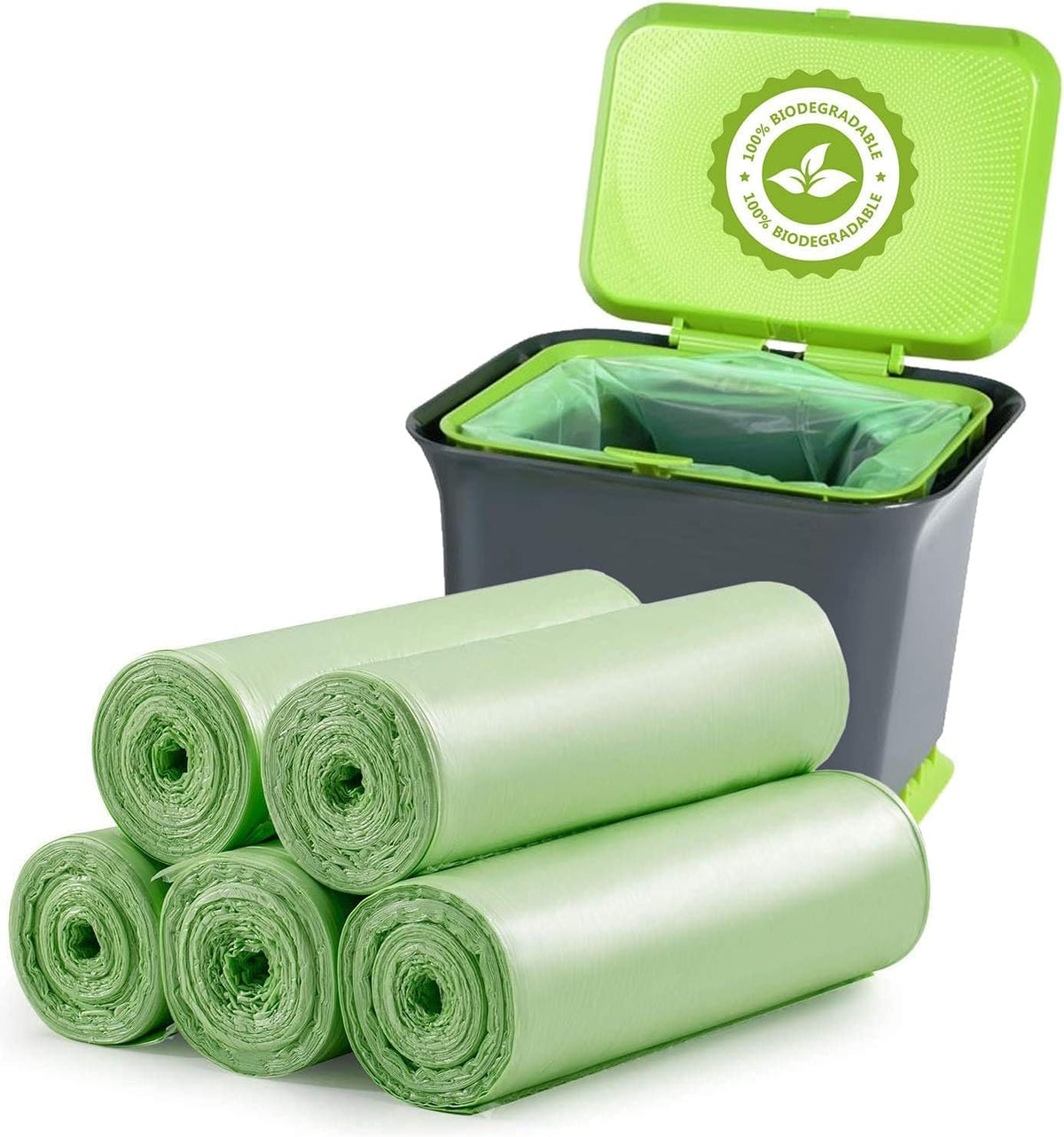 Small Trash Bags 1.2 Gallon 120 Counts Biodegradable Food Waste Bags, Mini 5L Garbage Bags Compost Strong Bathroom Bin Liner Recycle Rubbish Bag for Home Kitchen Office Pet, Green