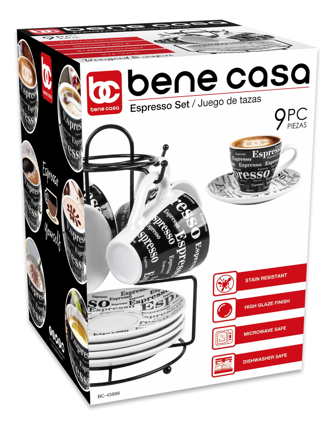 Bene Casa 43888 Espresso Set with Iron Stand, 9 Piece