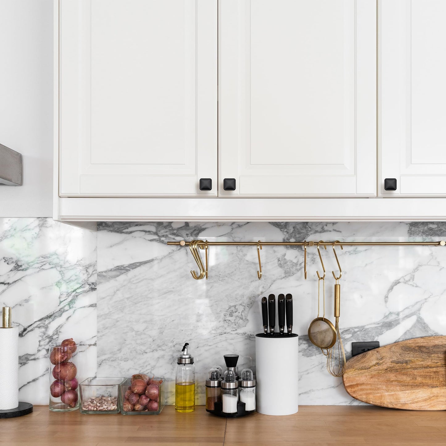 Ravinte 25 Pack Solid Single Hole Square Foot Cabinet Arch Knobs Kitchen Matte Black Knobs Black Drawer Pulls Kitchen Cabinet Hardware Pulls for Cupboard Handles