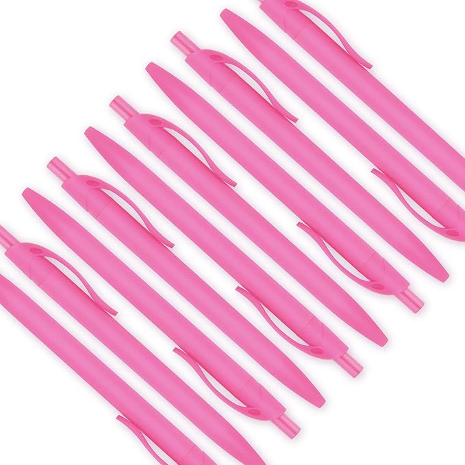 Deegtran 200 Pack No Bleed Pink Barrel Click Pens, Wholesale Retractable Ballpoint Pens, Medium Point, Smooth Ink, 1.0MM Black Ink