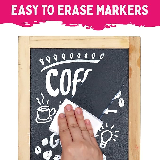 White Chalk Markers Fine Tip (4 Pack 3mm) - Wet & Dry Erase Chalk Pens for Blackboard, Chalkboards, Windows, Signs, Glass, Bistro - 3mm Reversible Bullet & Chisel Point