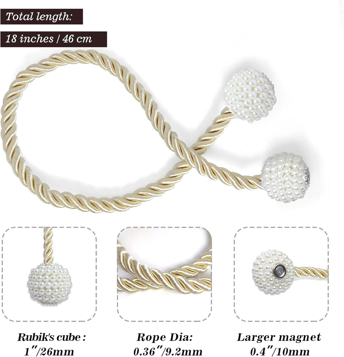 Hion Magnetic Curtain Tiebacks Beige 2pcs, Curtain Tiebacks Buckles Holdbacks Holders Hooks Clip for Home Bedroom Office Decorative Curtain