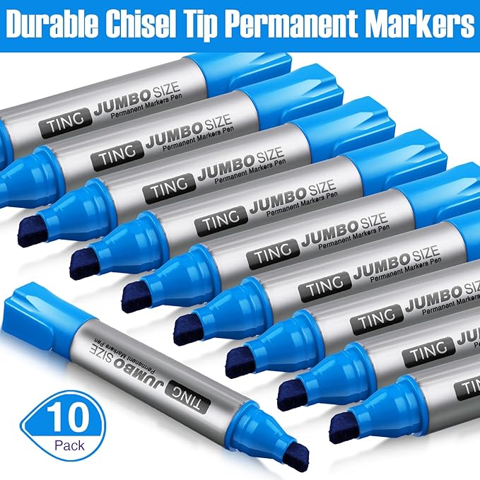 Fuutreo 10 Pack Jumbo Permanent Markers Bulk Large Chisel Tip Permanent Markers Quick Drying Waterproof Big Huge Poster Pens for Office, Logistics Company and More(Lake Blue)
