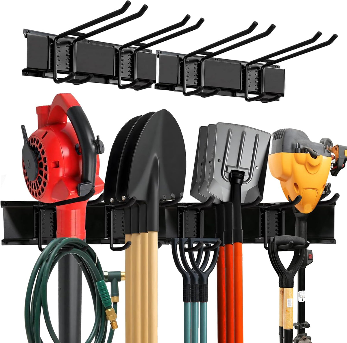 Garage Wall Organizer | 32" Heavy-Duty Tool Storage Rack | Adjustable Double-Layer Hooks | 200 lbs Capacity | Carbon Steel Wall Mount Holder for Shovels, Rakes, Ladders & Power Tools