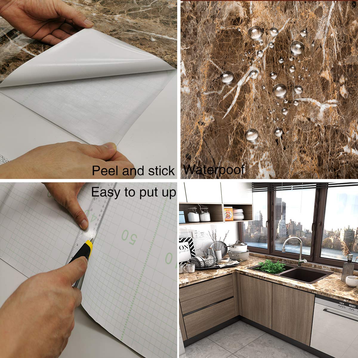 TOTIO Brown Marble Contact Paper Textured Brown Granite Wallpaper Peel Stick Countertop Contact Paper Removable Waterproof Adhesive Thick Matte Marble Look Wall Paper Roll Kitchen Table Vinyl Wrap