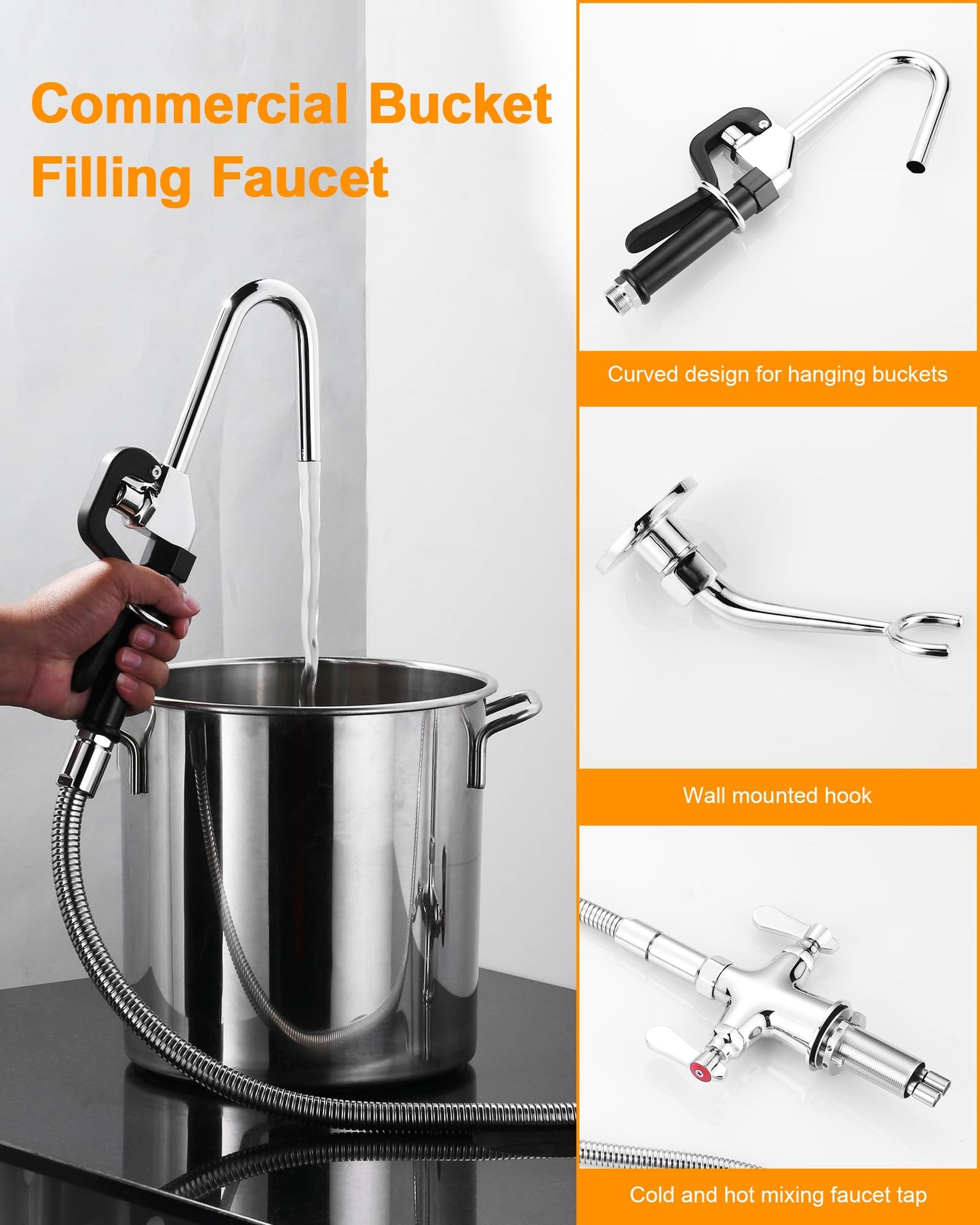 iVIGA Commercial Pot Filler Faucet - Deck Mount Pot Kettle Filling Faucet - Brass Kitchen Faucet Dual Handles Single Hole with 43" Hose and Sprayer Hook Nozzle Chrome