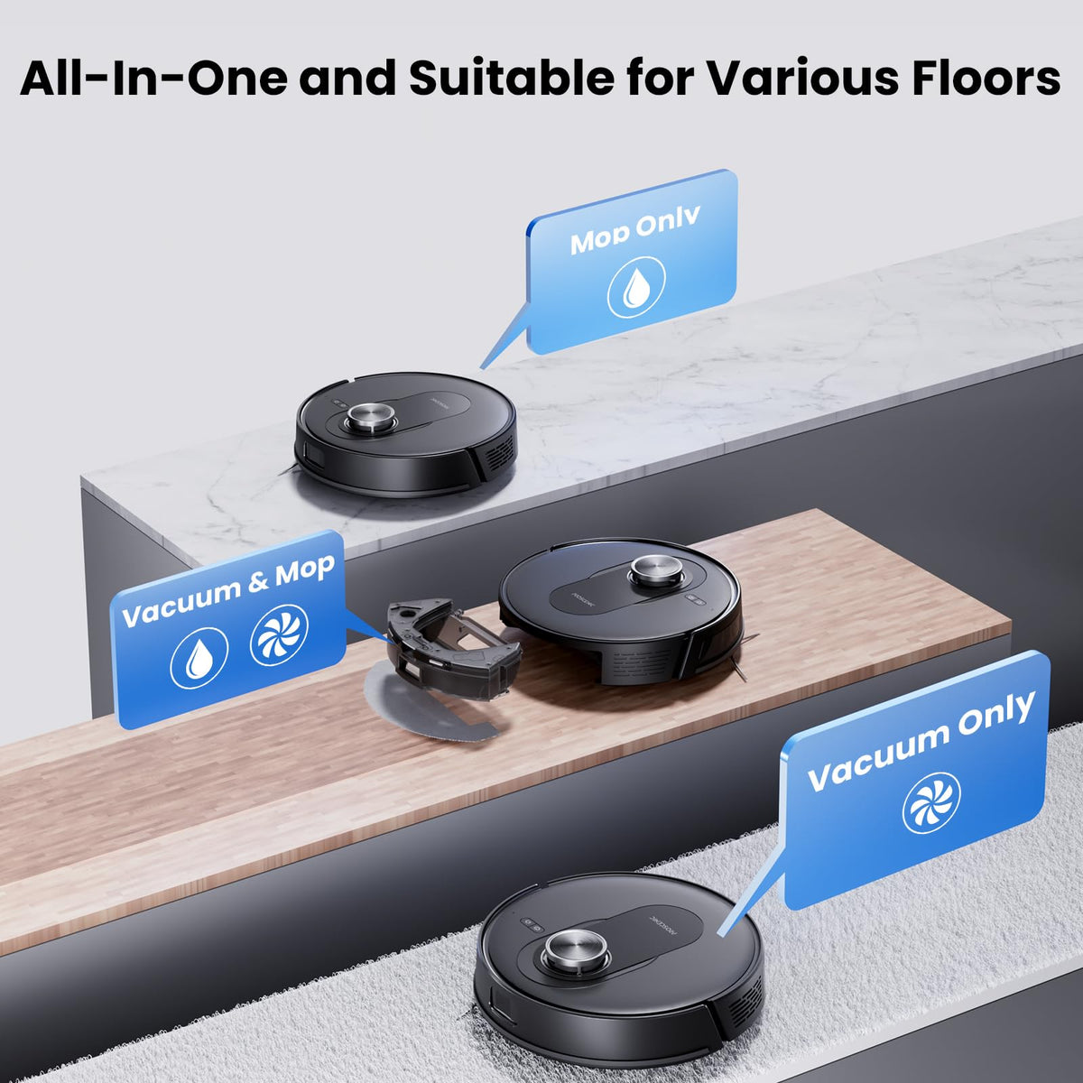 Proscenic Q8 Max Robot Vacuum Mop with Self-Empty Station, 6000Pa 200Min Robotic Vacuum with Lidar Navigation, 5 Real-Time Mapping, WiFi/Alexa/APP Remote Control Robot Hoover for Floor Carpet Pet Hair