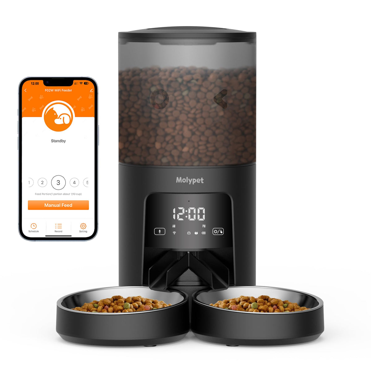 Molypet Automatic Cat Feeder 2 Cats - 5G WiFi Pet Feeder with APP Control, 6L Dry Food Dog Feeder with Blockage Alarms, 1-10 Meals Per Day