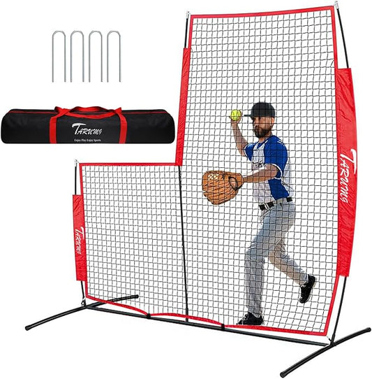 Baseball Softball Pitching Screen, Pitcher Protection Net with Upgrade Frame, Baseball Batting Pitching Net for Backyard Field Outdoor, L Screen or I Screen-Pitcher Protection Net with Carry Bag