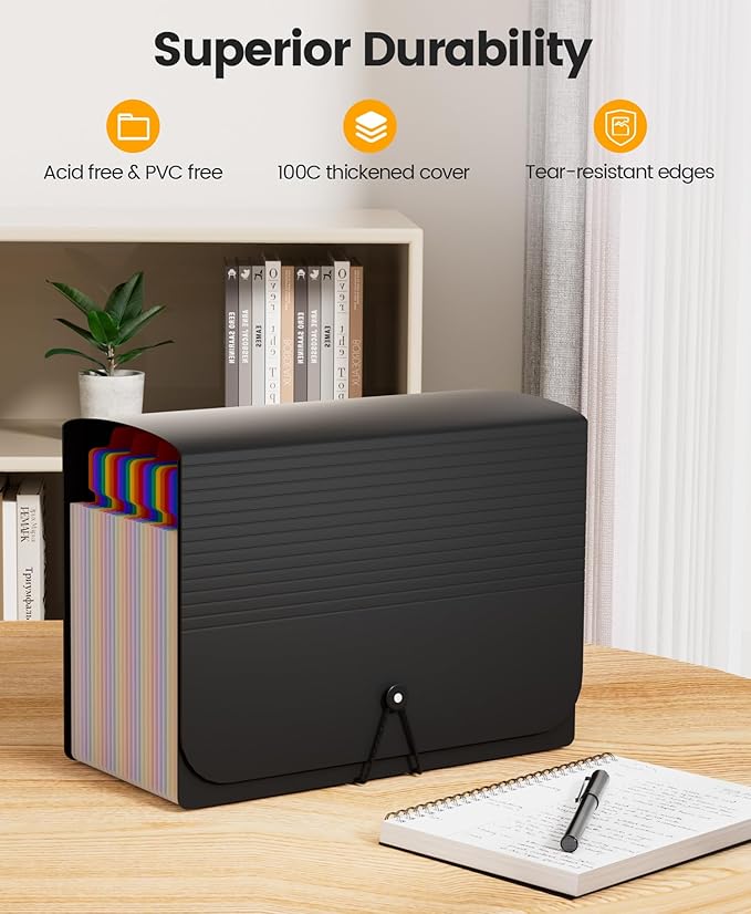 Sooez 26-Pocket Accordion File Organizer, Upgraded Expanding File Folder with Unobstructed A-Z Tabs, Premium Bill Tax Receipt Document Organizer Storage for Letter/A4 Size Paper, School Office & Home
