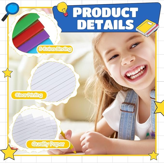 Henoyso 40 Pcs Primary Composition Notebook 9 3/4 x 7 1/2 Inch Kids Journal, Back to School Supplies, K-2 Primary Writing Notebook for Kids Student Draw and Write Story Journal (4 Color)