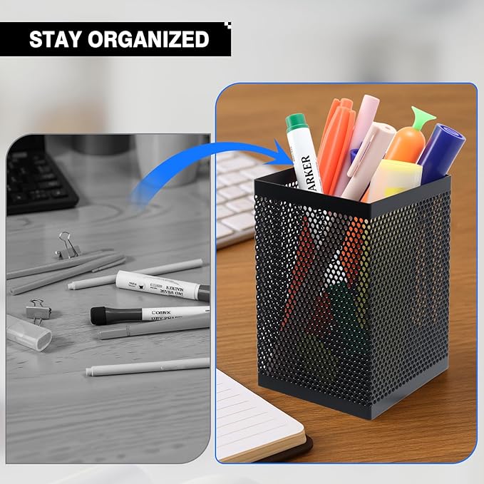 Comix Mesh Pen Holder Desk, Wire Pencil Holder with Foam Pad and Non-Slip Bottom Office Supplies Desk Organizer for Home Office School, 10 Packs