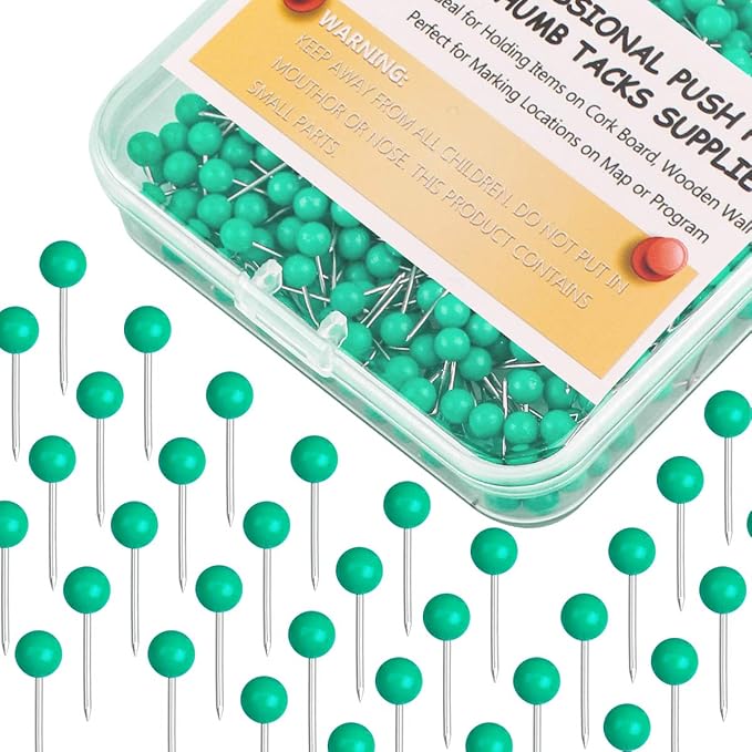Map Tacks 1/8-Inch Assorted Color Beads Head Map Marking Push Pins,500-count (Green)