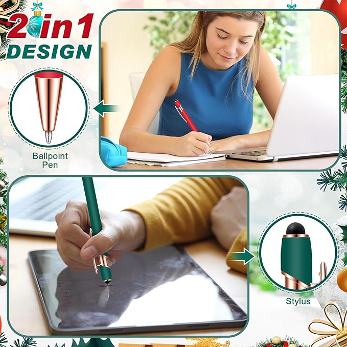 Tenare 12 Pieces 2 in 1 Stylus Metal Ballpoint Pen with Stylus Tip, 1.0 mm Black Ink Ballpoint Pen for Touch Screens(Red and Green)