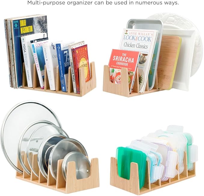 MobileVision Bamboo Versatile 6 Dividers/Sections Orgainzer for Book Rack, Video, CD, Record Organizer (7" L x 14" W x 5 H)
