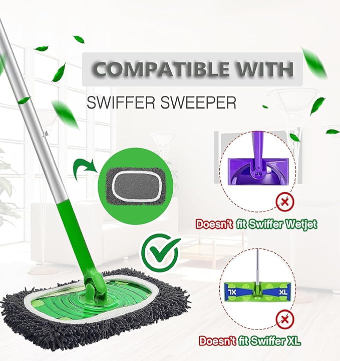 Reusable Microfiber Mop Pads Washable Wet Pads Compatible with Swiffer Sweeper Refills Pads for Wet & Dry Sweeping Cloths Mop Head Replacement for Household Cleaning