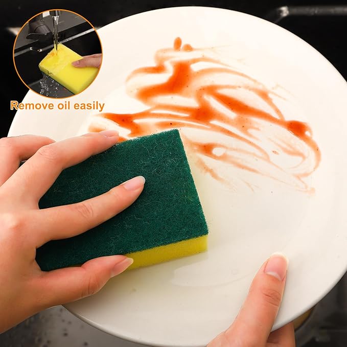 50 Pcs Individually Wrapped Sponges, Uncompressed Non Scratch Scrouing Sponges for Household Cleaning Dishes Kitchen Airbnb Apartment Car Bike Green