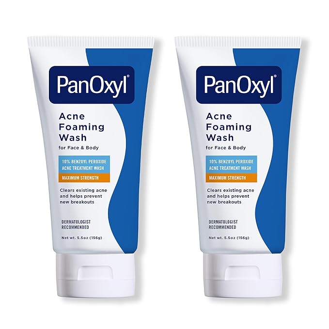 PanOxyl Acne Foaming Wash Benzoyl Peroxide 10% Maximum Strength Antimicrobial, 5.5 Oz (Pack of 2)