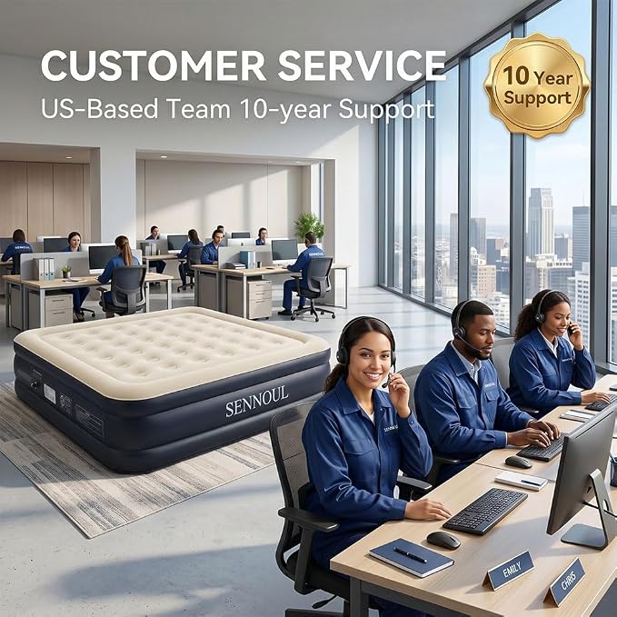 SENNOUL Air Mattress Queen with Built in Pump, Inflatable Mattress Blow Up Mattress 18 Raised Comfort,Upgraded Surface Portable Bed, Air Bed for Home, Guest, Camping, Colchone Inflable, 650 lbs
