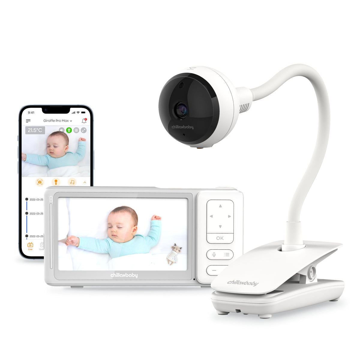 CHILLAX Giraffe Pro Max Baby Monitor – Video Baby Monitor with Full HD 1080p Camera and 5” 720P Video Parent Unit, Privacy Protection Switch, Auto Dimming LED, Gooseneck, 2-Way Audio, Night Vision