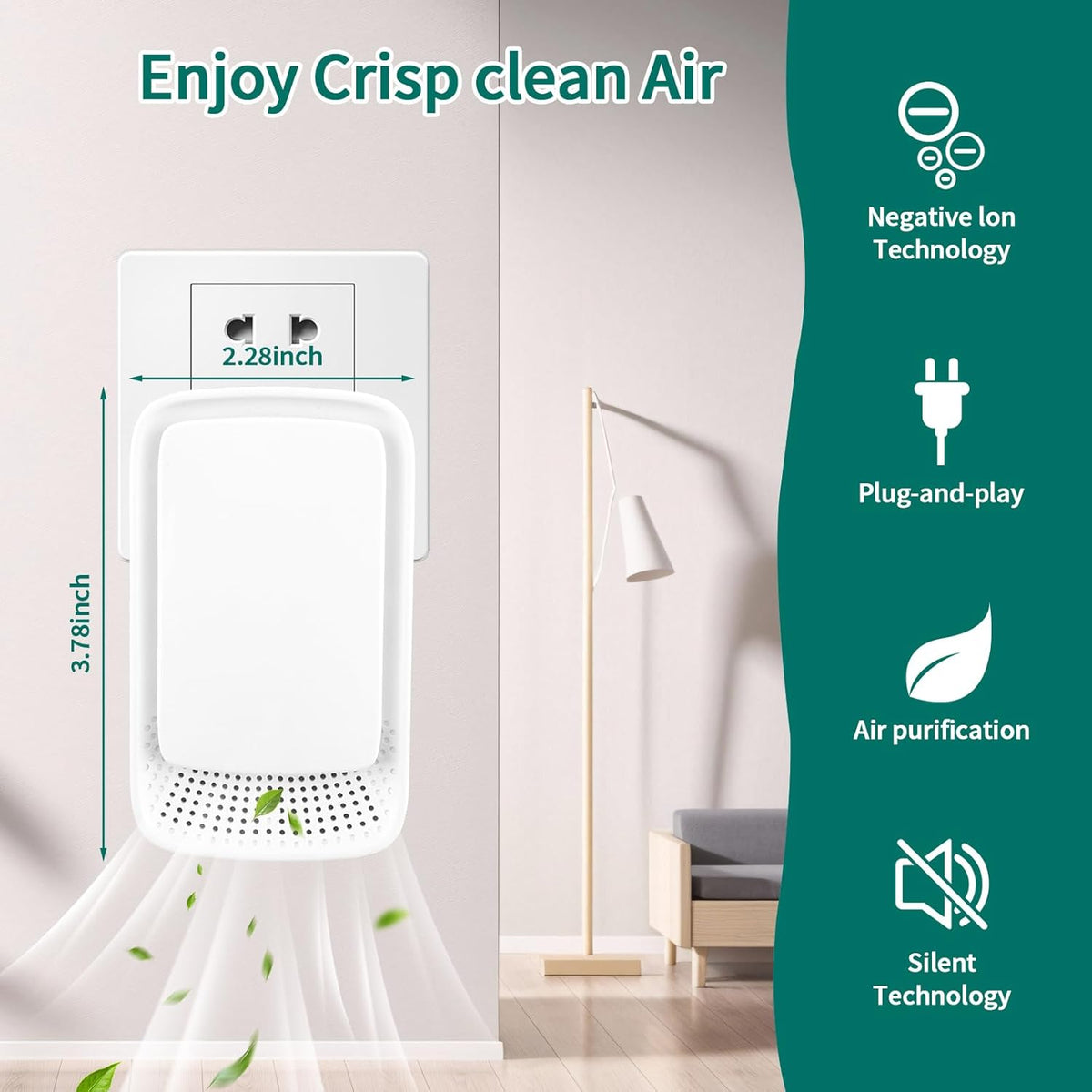 Plug-In Ionic Air Purifier (4), Home Air Ionizer, Silent Filterless Air Purifier, Silent Filterless Air Purifier for Home, Portable Negative Ion Air Freshener for Pet Odors, Dust, and Smoke.