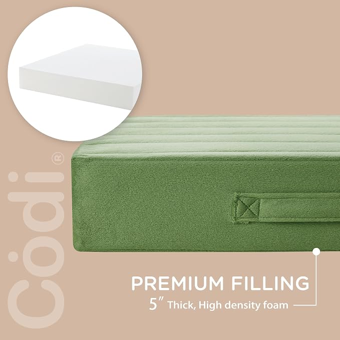 Codi High Density Foam Floor Pillow 2 Sets, Large Meditation Cushions Seating for Adults and Yoga Sitting, Washable Thick Couch Cushion with Soft Tufted Covers - 22 * 22 * 5inch Green