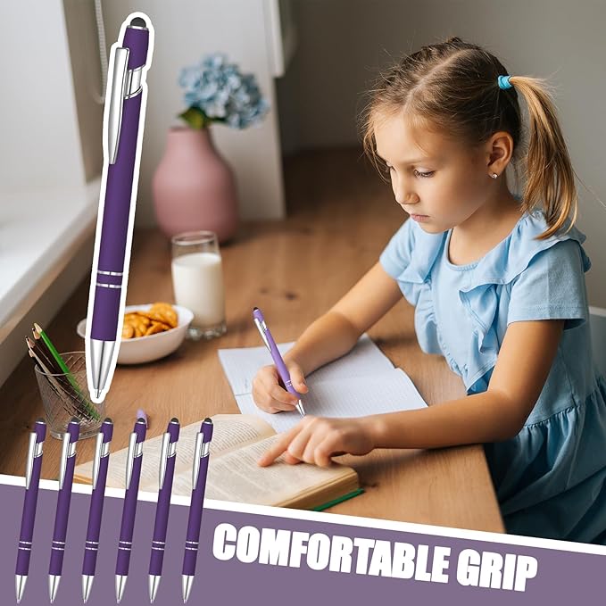 12 Pcs Blue Ink Ballpoint Pen with Stylus Tip, 1.0 mm Metal Pen Stylus Pen for Touch Screens, 2 in 1 Thank You Pen Gift for Friends, Colleagues, Coworker, Office, Family(Deep Purple)