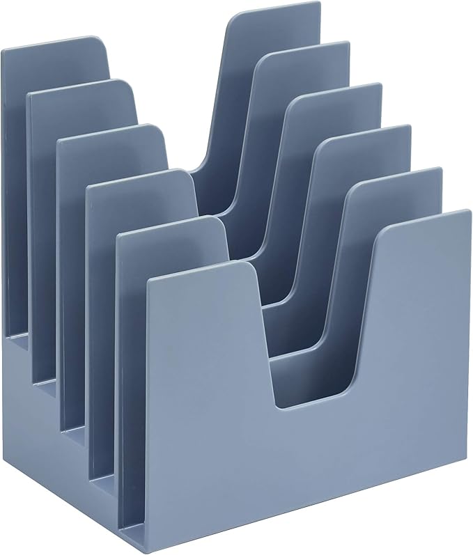 Acrimet 5 Section Incline File Sorter Organizer, Mail, Folder, Letter Desk Organizer, Rack for Office Organization Desktop (Plastic) (Solid Blue Color)
