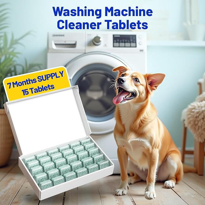 Washing Machine Cleaner -15 Pack, Formulated for Pet Owners | Compatible with HE, Top & Front Load Washer | Septic Safe | Fresh Scent | Removes Residue | Remove Stubborn Pet Hair