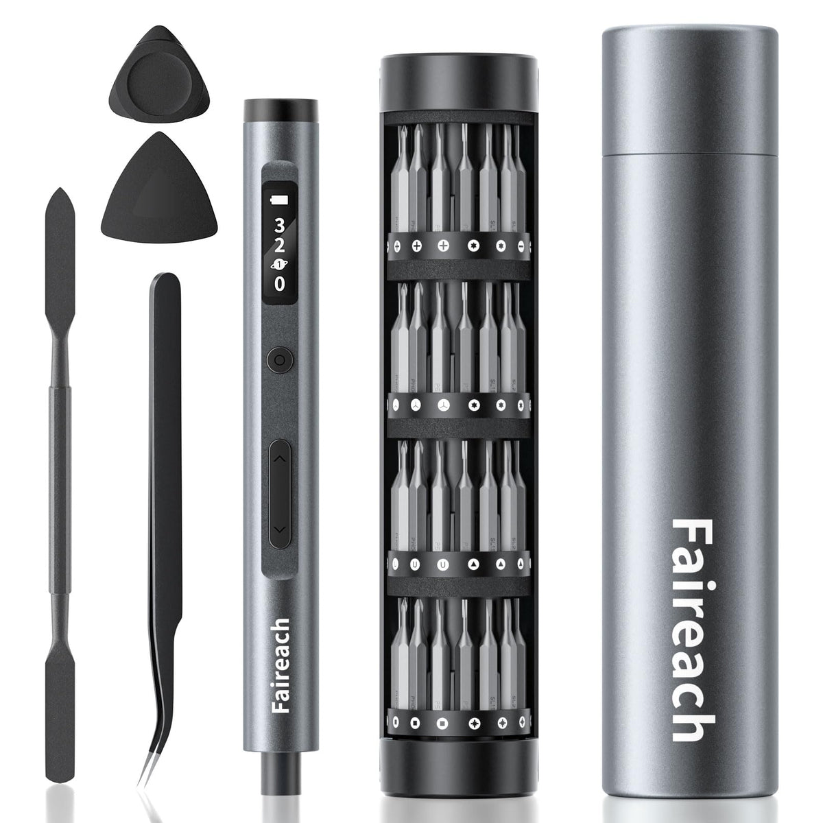 Faireach 65-IN-1 Mini Electric Screwdriver Cordless, 500mAh Precision Screwdriver Magnetic Bits Set with Case, 3 Torques Settings, LED lights, Portable Repair Tool Kit for Electronics Phone Watch