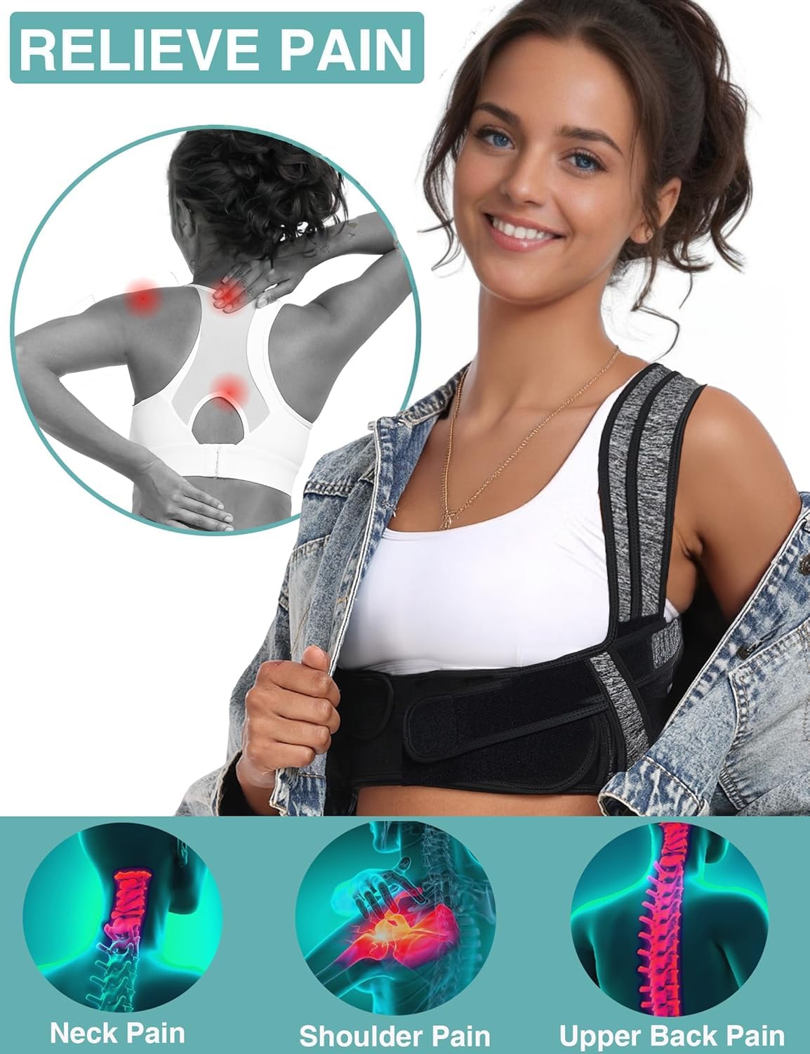 Enthra Posture Corrector for Women Men,BI-Straps Back Straightener - Bamboo Fiber Back Brace Posture Corrector - Instant Upper Back Pain Relief