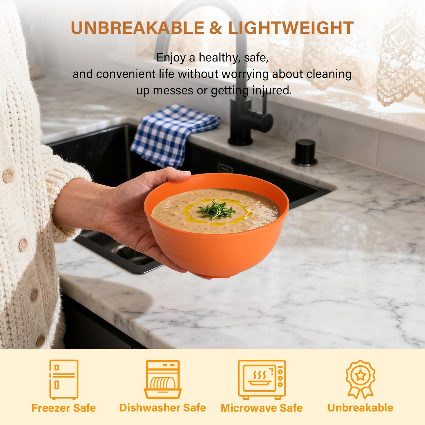 Homienly Wheat Starw Cereal Bowls, Unbreakable Bowl Set 6 PCS, Microwave and Dishwasher Safe Bowls, Alternative to Plastic Bowl Reusable, Bowl Set for Kitchen, Picnic, Camping, Party (26 OZ, Colorful)