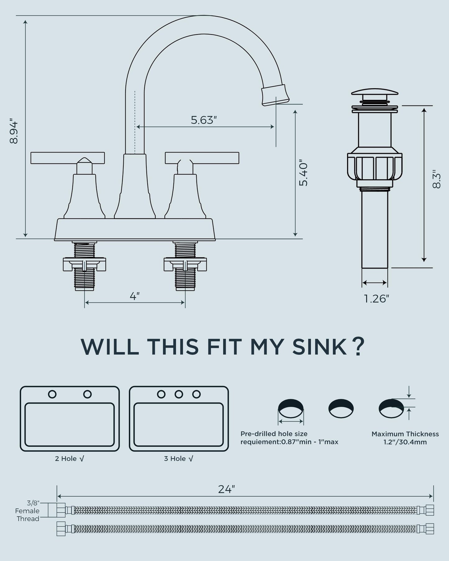FORIOUS Matte Black Bathroom Faucets, 4 Inch Centerset Bathroom Sink Faucet 2 or 3 Hole with Pop up Drain and cUPC Hose, Two Handles Control, 360° spout for Restroom,Vanity, RV