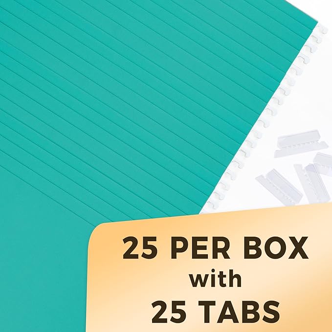 SUNEE Hanging File Folders Teal, 25 Pack Letter Size File Folders with 1/5-cut Tabs, Stay Organized for Your Home and Office Bulk File and Documents