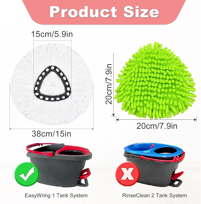 6PCS Mop Heads Replacements for OCedar,3 Microfiber+3 Chenille Spin Mop Refill Replace Head for O Cedar, Dry and Wet for Cleaning All Hard-surfaced Floors