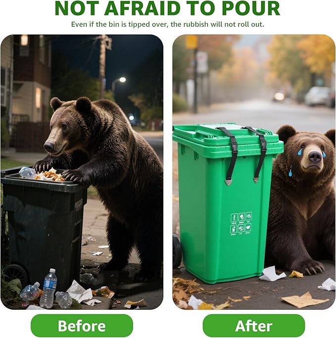 2 Set Bear Proof Trash Can Lock，Strong Buckle Straps Trash Can Locks for Raccoon Bear Proof，Adjuest 19.6" Garbage Can Locks Suitable for Outdoor Proof Animals