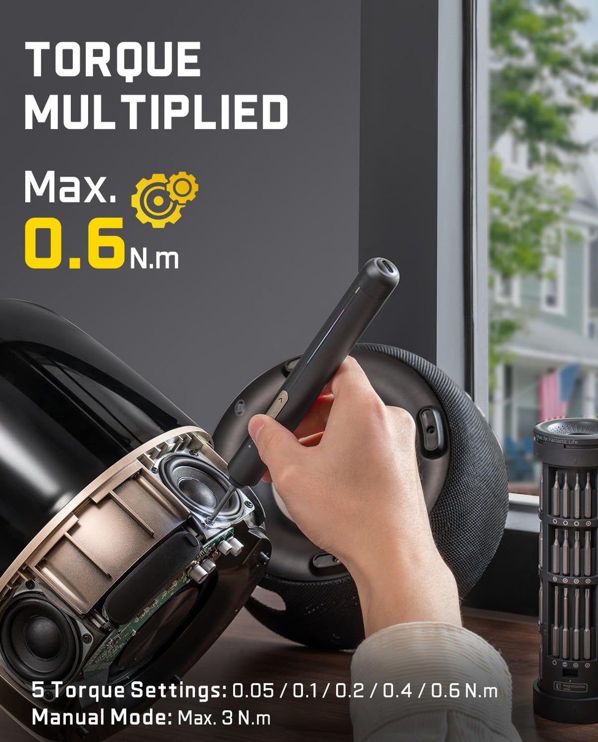 Fanttik E2 Ultra 3.7V Mini Electric Screwdriver, Electric Screwdriver Cordless, Max 0.6N.m, 50 Magnetic Bits, 5/32'' Hex, Magnetic Storage, Repair Tool for Electronics Phone Camera Laptop Appliances