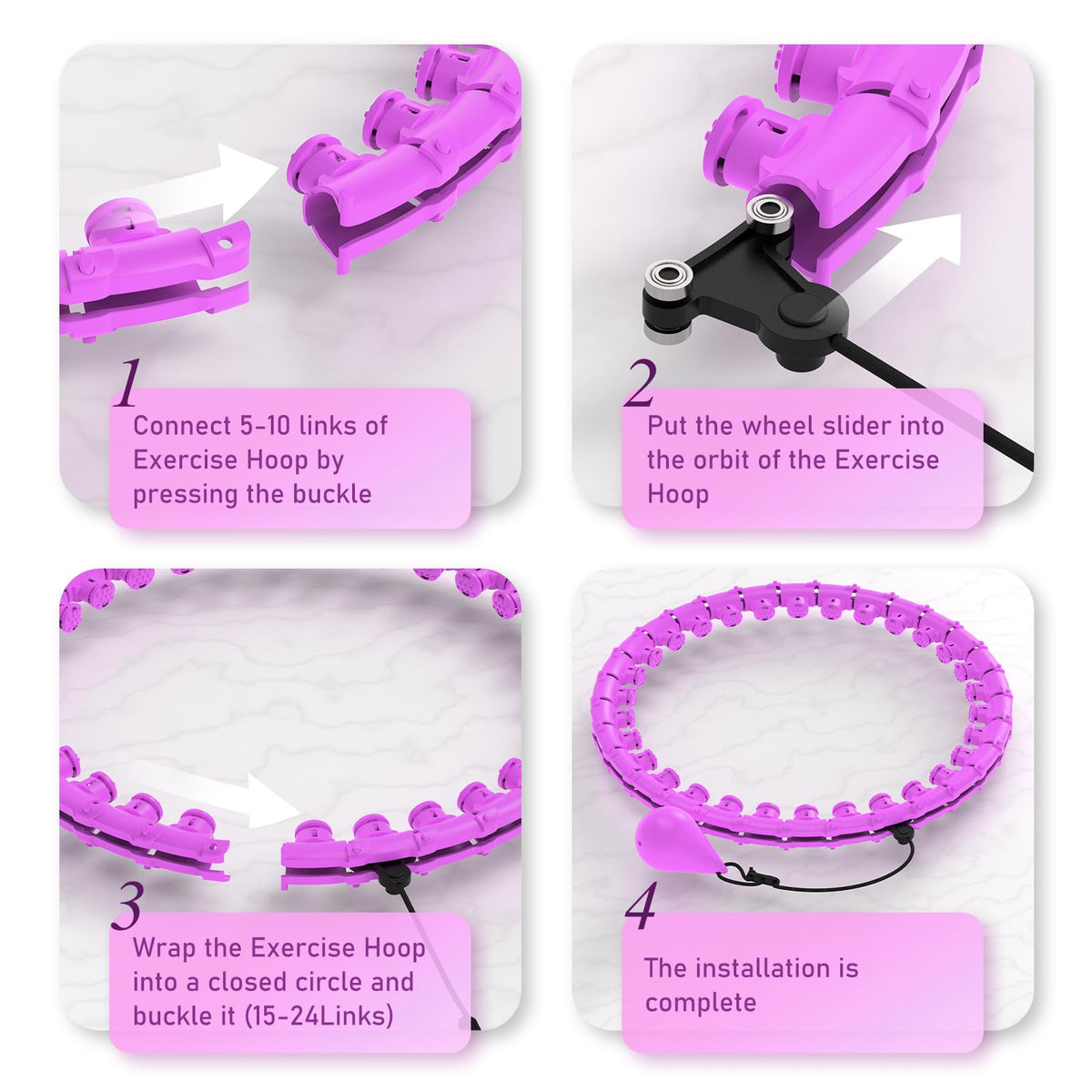 JKSHMYT Weighted Hula Circle Hoops for Adults Weight Loss, Infinity Fit Hoop Plus Size, 30 Detachable Links, Exercise Hoop for Women and Beginners (Purple)