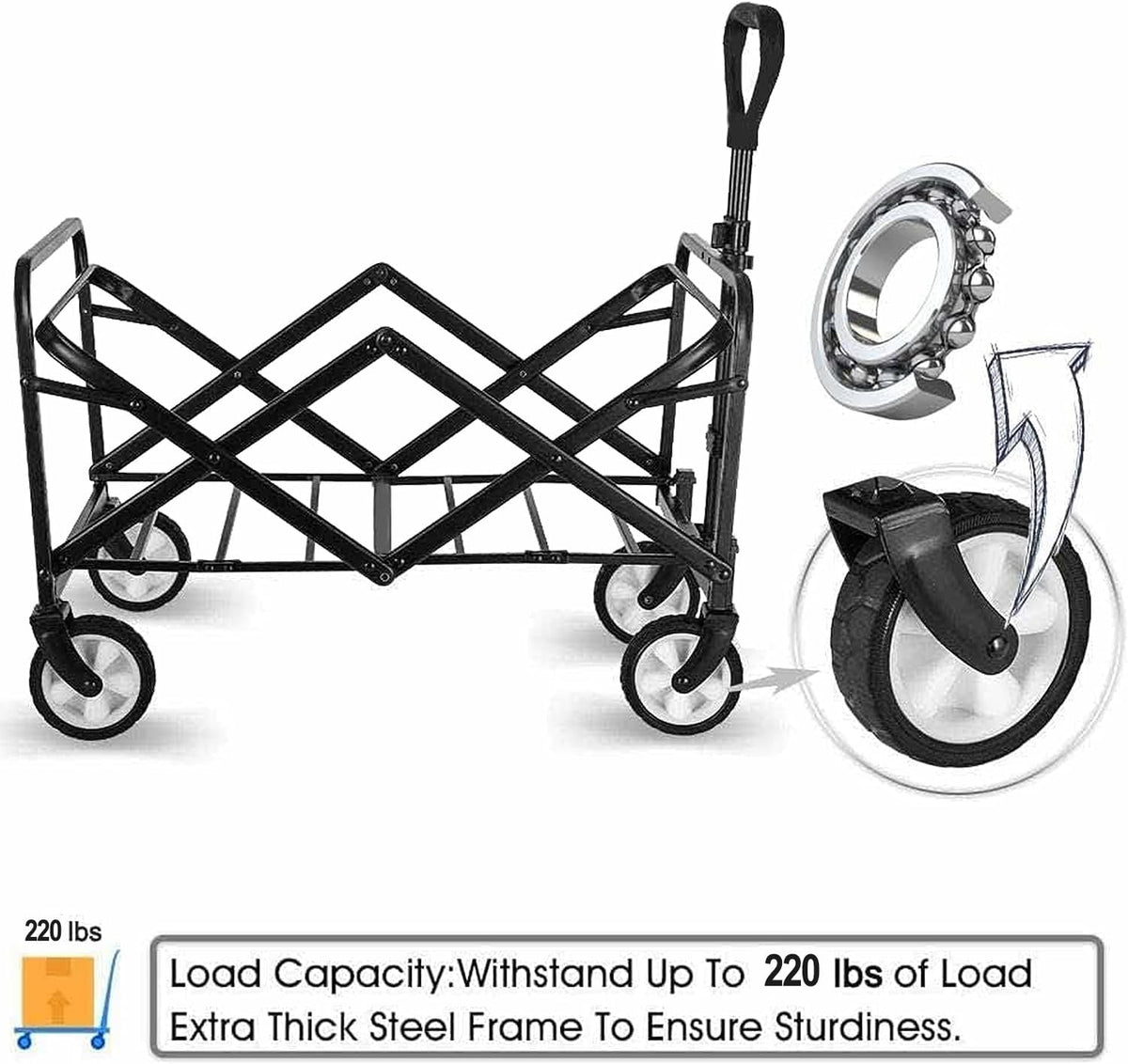 iHomey Collapsible Foldable Cart, Beach Cart Large Capacity, Heavy Duty Folding Wagon Portable, Collapsible Wagon for Sports, Shopping, Camping (Black)
