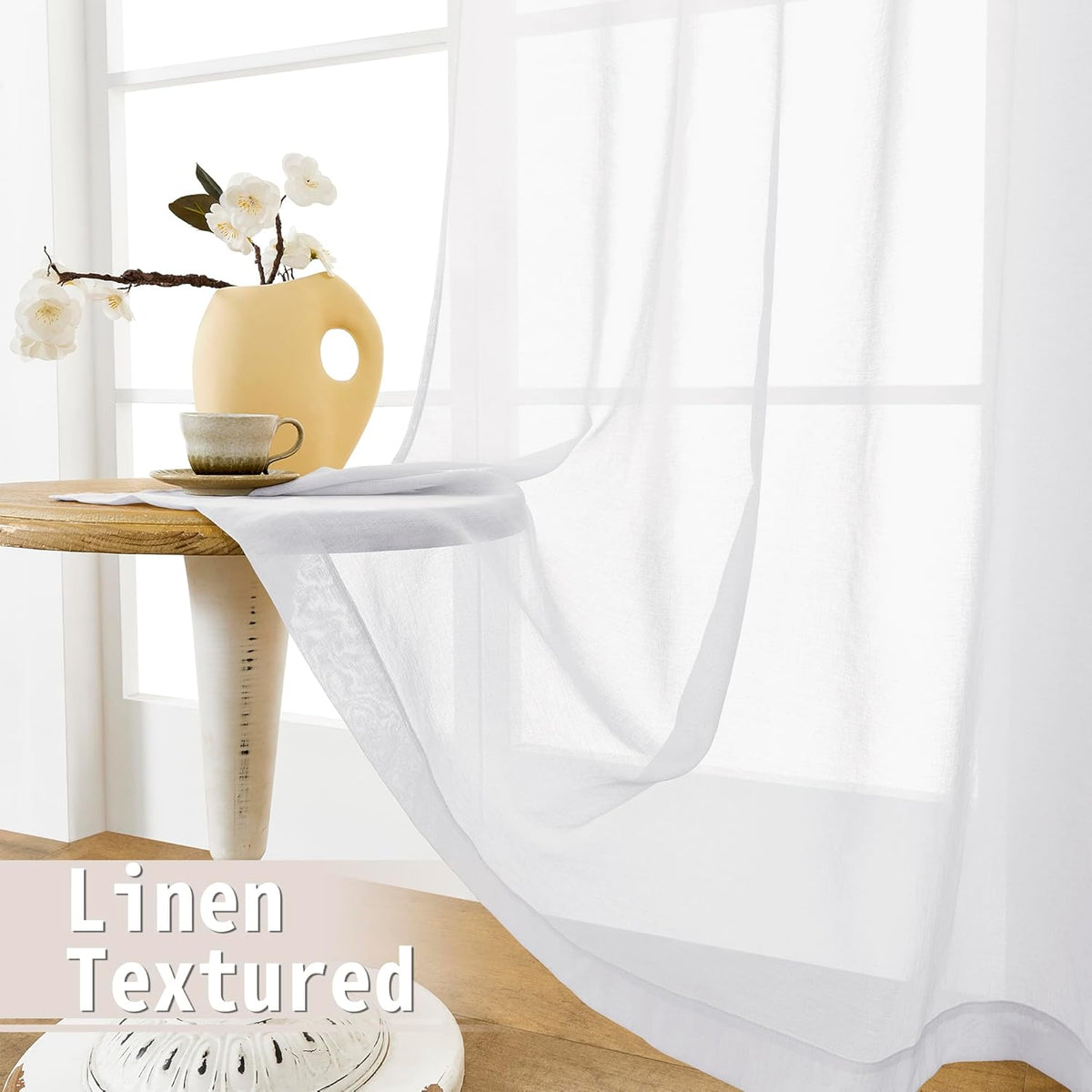 Tollpiz Short Sheer Door Curtain Closet Linen Textured Curtain Sheers Doorway Light Filtering Voile Patio Glass Door Rod Pocket Curtains French Door, 54 x 54 inches Long, White, Set of 1 Panel