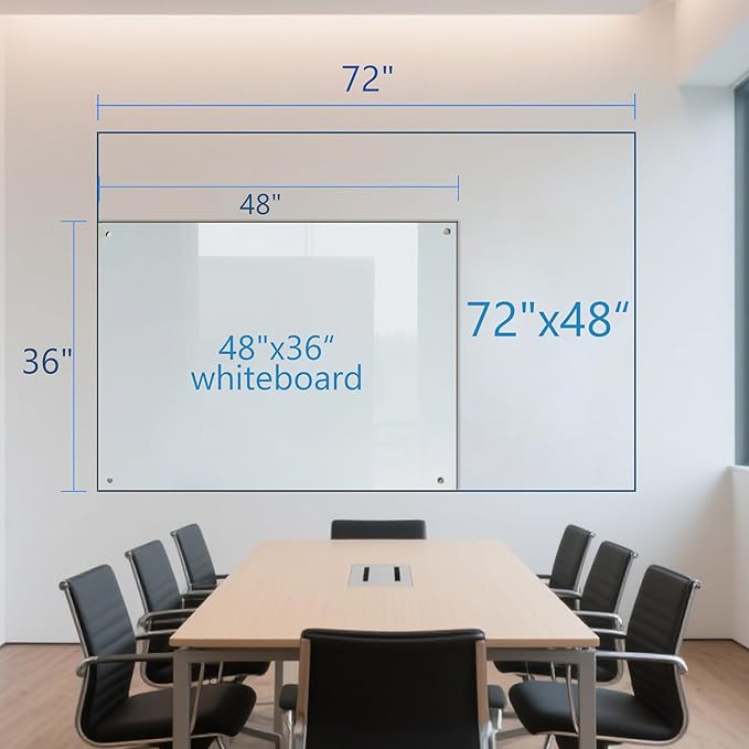 KIZZBY Glass Dry Erase White Board - Magnetic Boards for Wall, 72"x48" Large Frameless Whiteboard for Office, Home & School