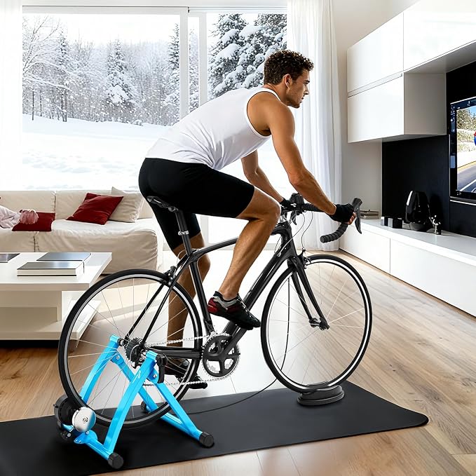 Sportneer Bike Trainer - Magnetic Stationary Bike Stand for 26-28" & 700C Wheels - Adjustable 6 Level Resistance Bike Trainer Stand for Indoor Riding with Quick Release Lever & Front Wheel Riser Block