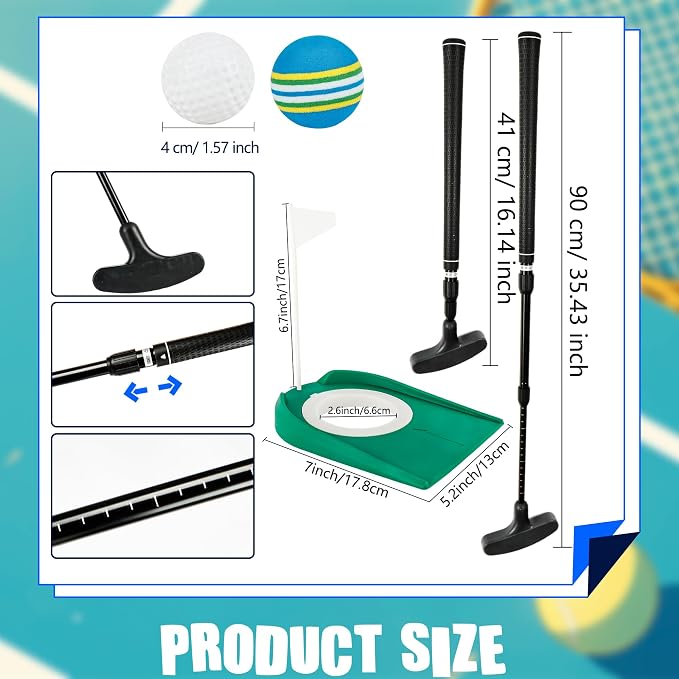 3 Pack Adjustable Golf Putter Set Mini Golf Club Putter Right or Left Handed Two-Way with 6 Golf Training Balls 6 Practice Foam Balls 3 Flag Cup for Kids Teenagers Men Women
