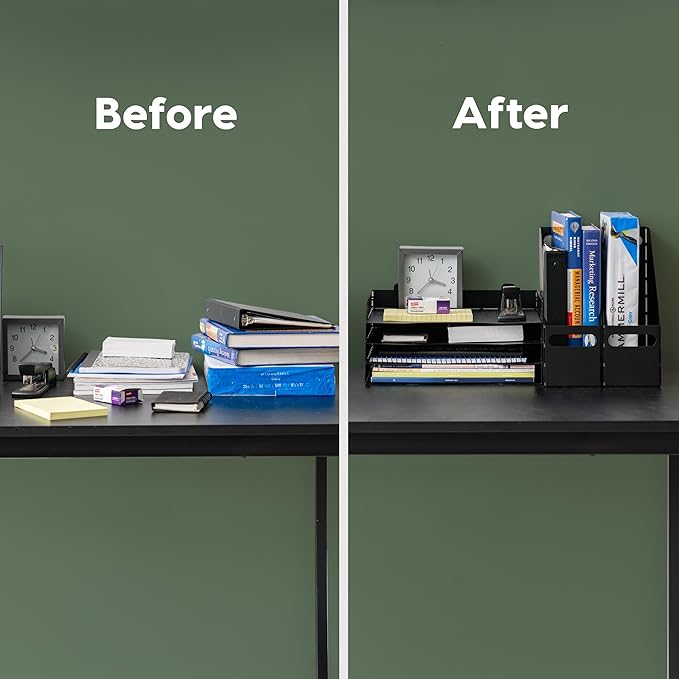 IRIS USA Metal Magazine File Holders, 6 Pack, for Letter/Legal File, Durable Vertical Desktop File Paper Organizer, File Storage Box Stand Rack for Document Notebook Binder Home Work Office, Black